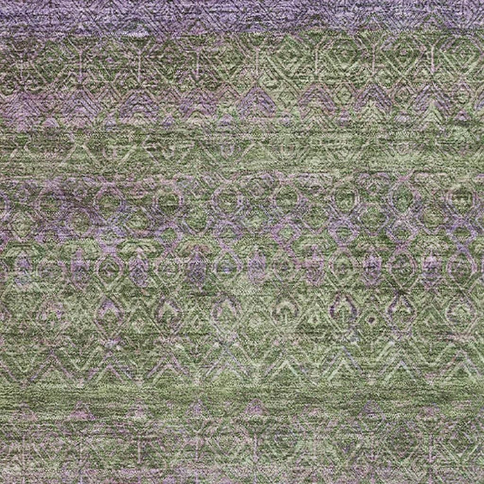 10' X 14' Striped Washable Area Rug With UV Protection (718061) - Olive Green / Purple