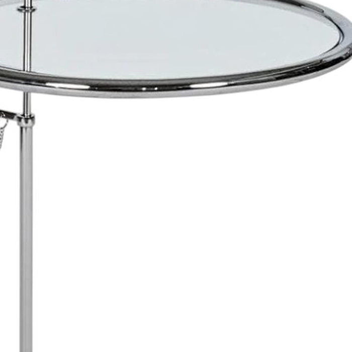 Glass And Metal Height Adjustable Round End Table - Clear / Silver