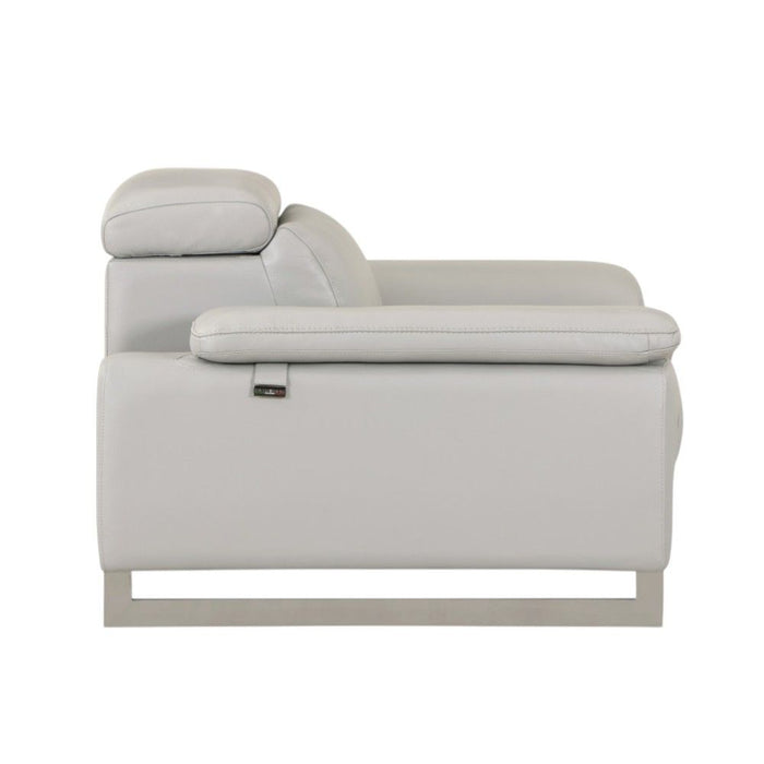 Genuine Leather Love Seat - Light Gray / Silver