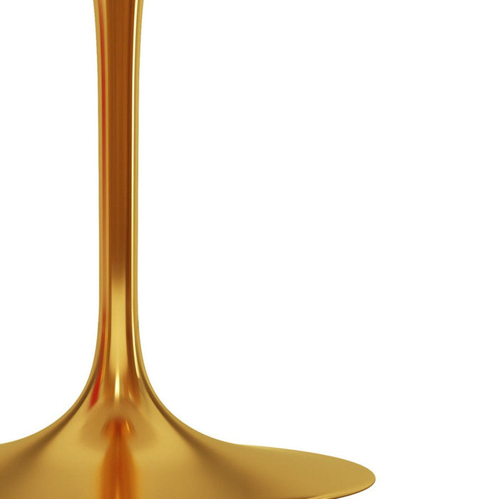 40" Rounded Stone And Metal Pedestal Base Dining Table - Gold