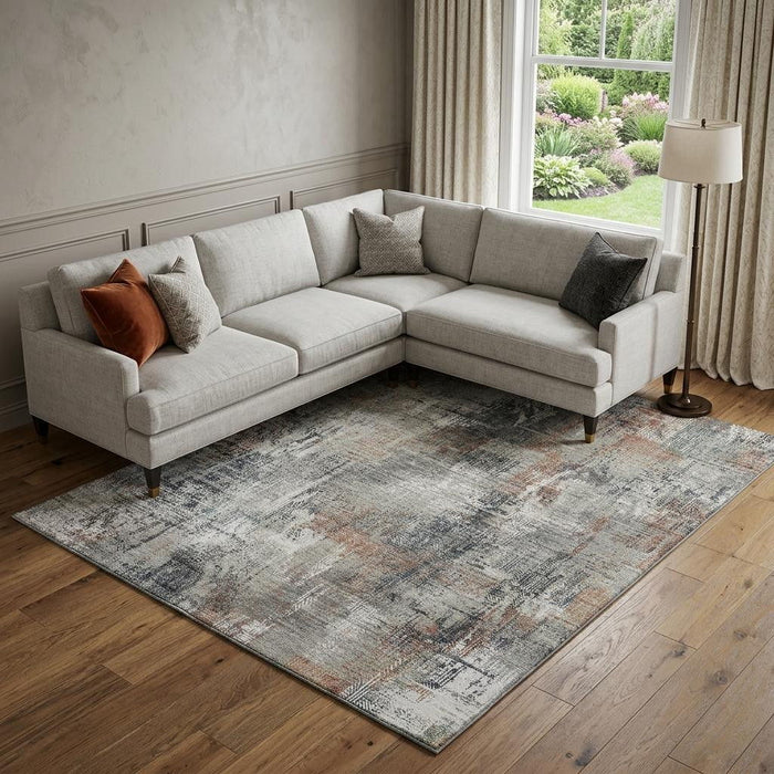 10' X 14' Abstract Washable Area Rug With UV Protection (657779) - Taupe / Copper / Beige