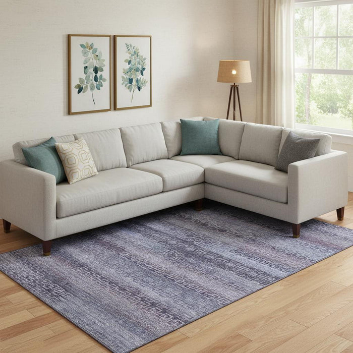 10' X 14' Striped Washable Area Rug With UV Protection (715099) - Plum / Purple