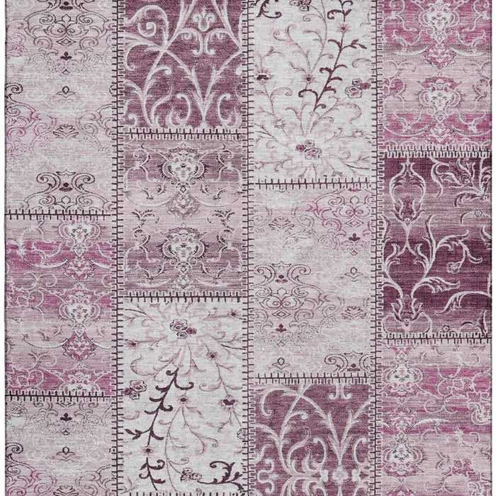 10' X 14' Patchwork Distressed Washable Area Rug With UV Protection (649558) - Burgundy / Ivory