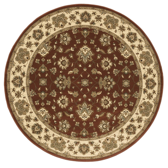 8' Floral Round Rug - Red And Ivory