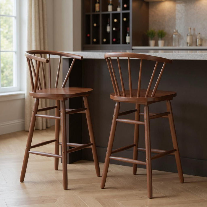 Wood Low Back Bar Chairs (Set of 2) - Walnut