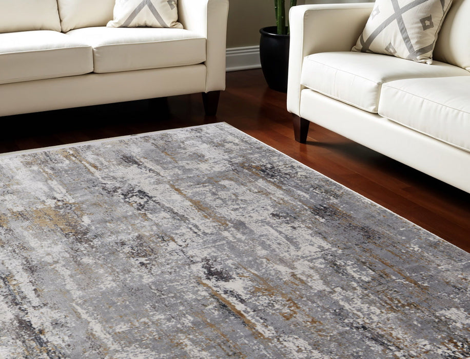 12' X 15' Casual Abstract Power Loom Area Rug With Fringe - Gray