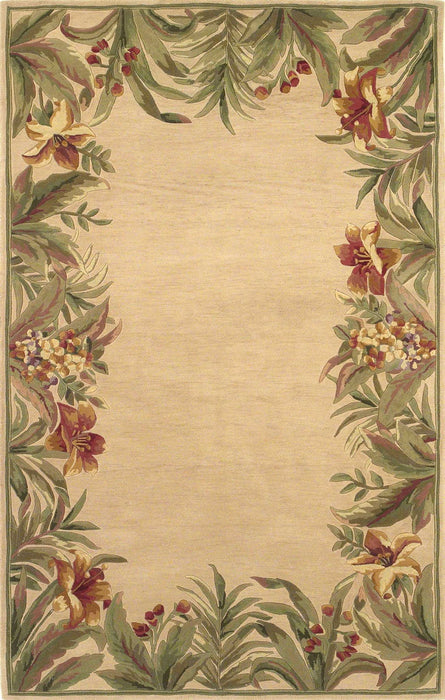 8' x 10' Hand Tufted Bordered Tropical Plants Indoor Area Rug - Ivory