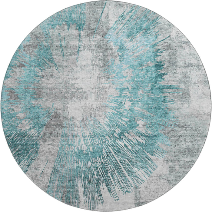 8' Transitional Transitional Abstract Washable Round Rug With UV Protection - Gray