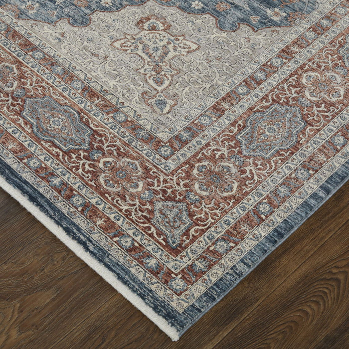 5' x 7' Floral Power Loom Stain Resistant Area Rug - Gray Red And Blue