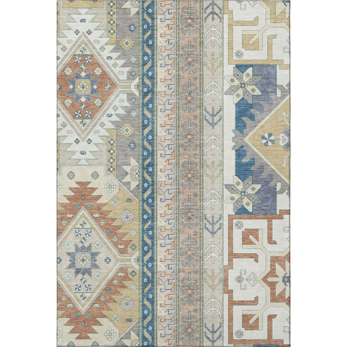 10' X 14' Southwestern Washable Area Rug With UV Protection (679630) - Ivory / Copper / Teal