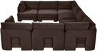 Meridian Furniture Hammond velvet performance fabric U-shaped sectional sofa with eight pieces and plush upholstery.