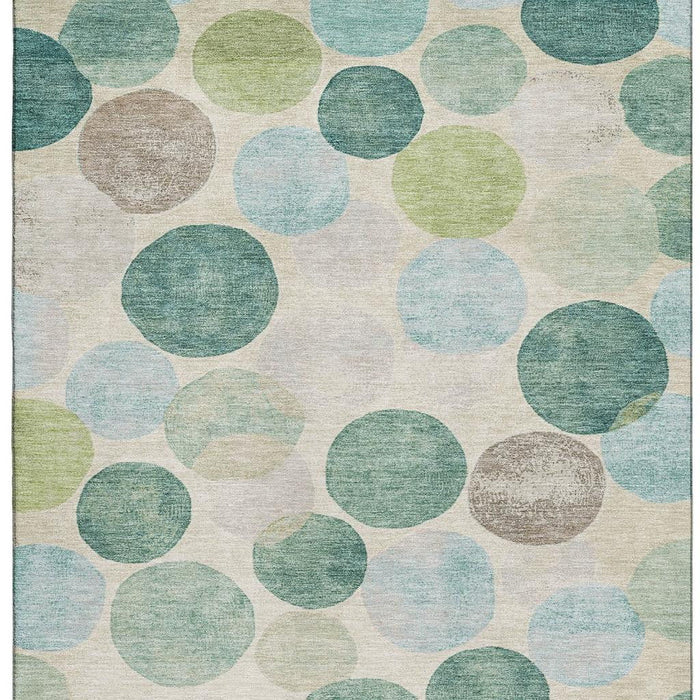 10' X 14' Geometric Washable Area Rug With UV Protection (709228) - Teal / Green / Ivory