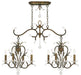 HomeRoots 29-inch bronze metal chandelier with eight clear shades and dimmable feature, hanging with visible light bulbs.