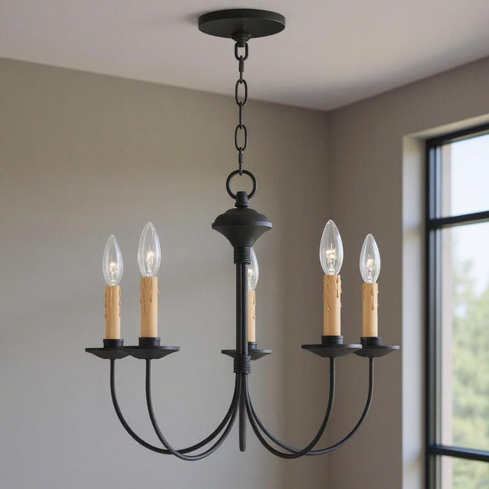 Five Light Dimmable Chandelier With Shades - Black