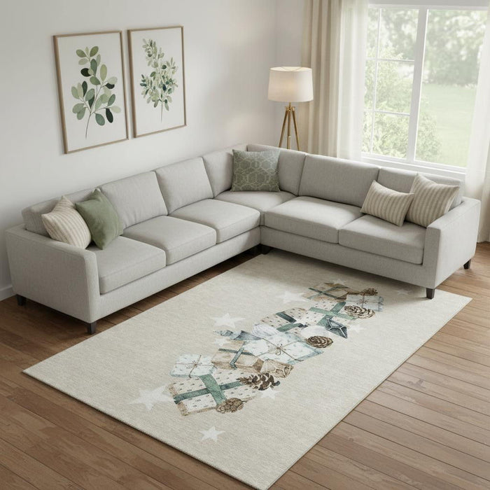 10' X 14' Geometric Washable Area Rug With UV Protection (702347) - Beige / Blue / Ivory
