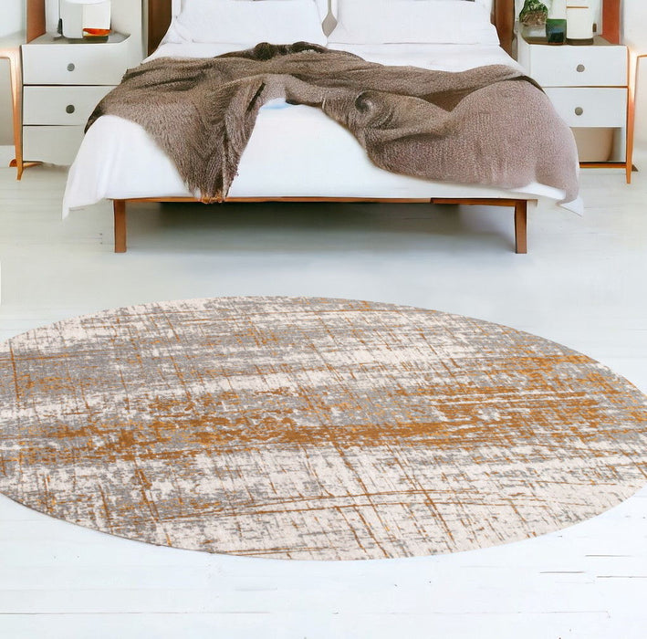 8' Round Abstract Non Skid Area Rug - Gray And Gold