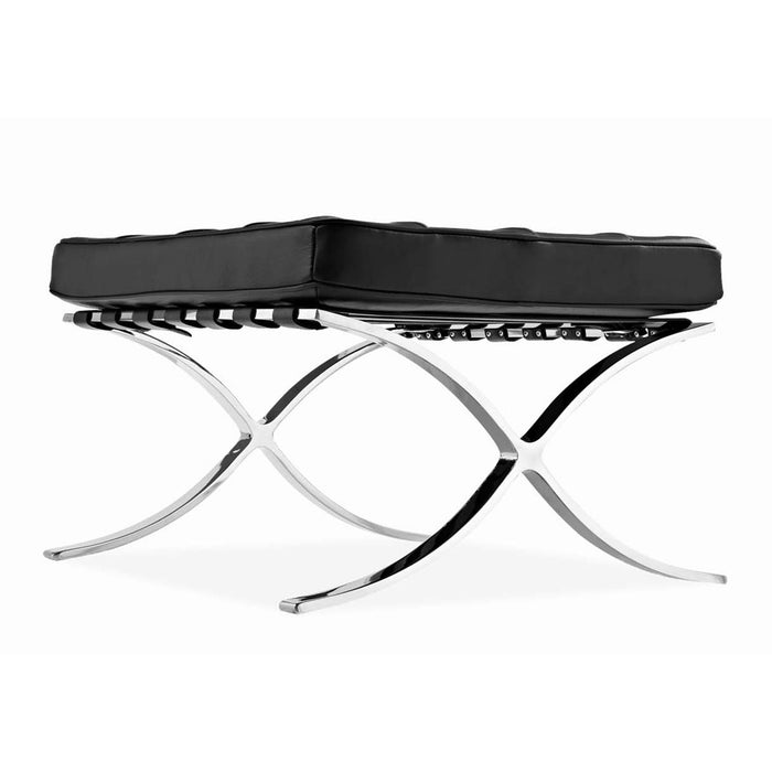 Genuine Leather And Silver Tufted Footstool Ottoman - Black