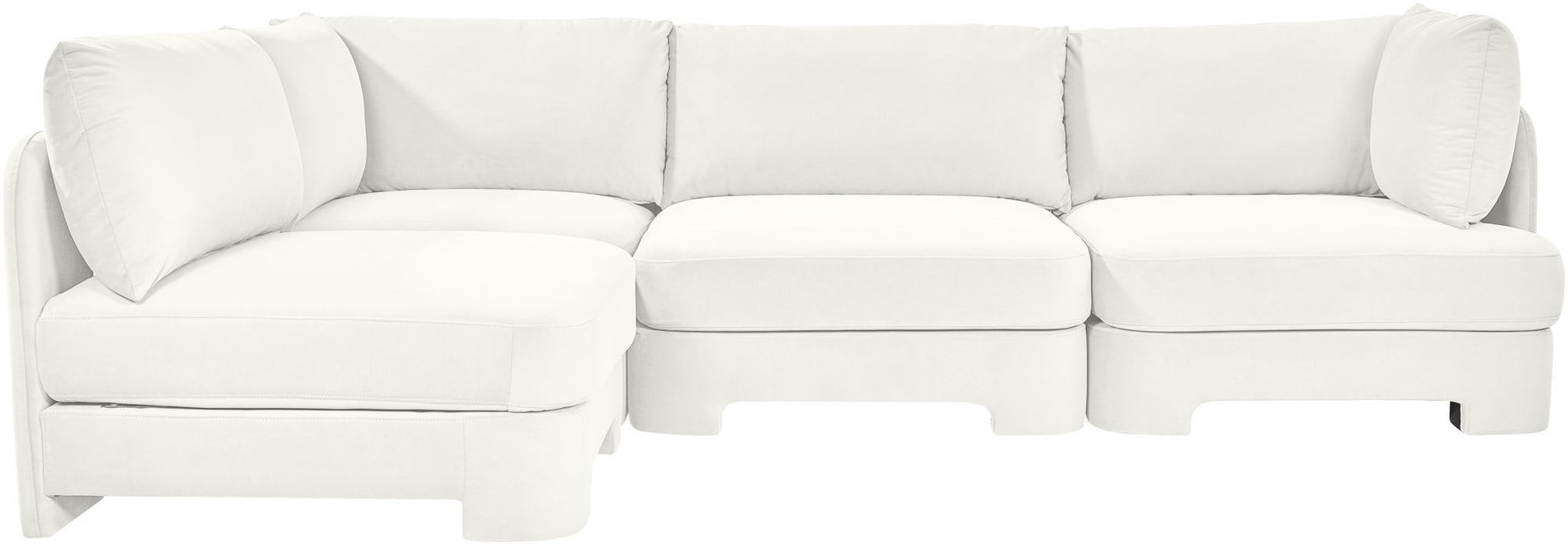 Velvet performance fabric upholstered Meridian Furniture 4-piece armless sectional sofa in a stationary design.