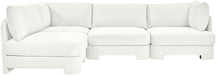 Velvet performance fabric upholstered Meridian Furniture 4-piece armless sectional sofa in a stationary design.