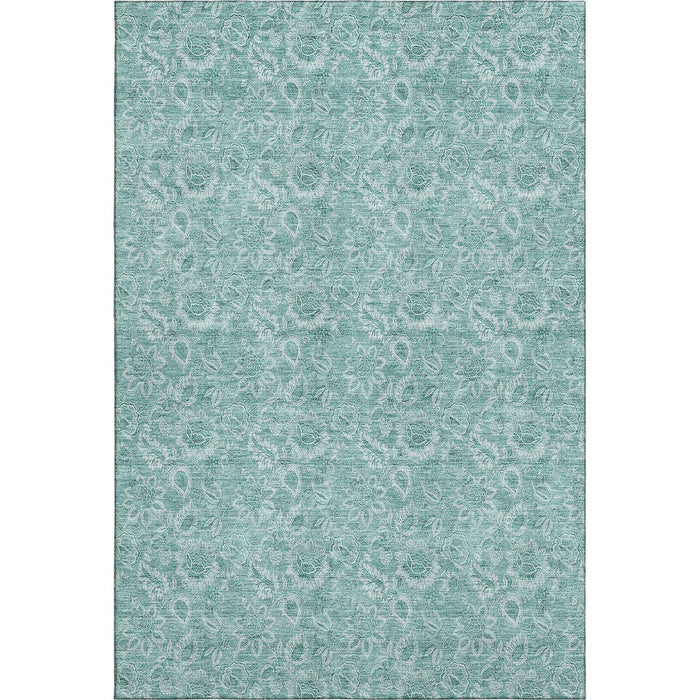 10' X 14' Floral Washable Area Rug With UV Protection (655156) - Teal / Ivory
