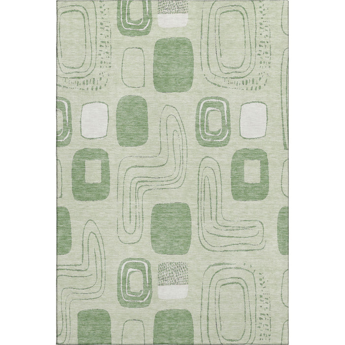 10' X 14' Geometric Washable Area Rug With UV Protection (696662) - Mint Green / Ivory