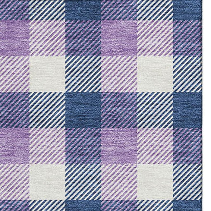 10' X 14' Plaid Washable Area Rug With UV Protection (682565) - Navy Blue / Ivory / Purple