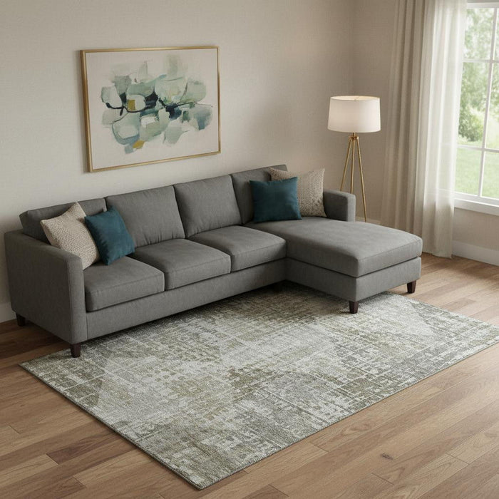 10' X 14' Geometric Washable Area Rug With UV Protection (715015) - Pewter / Gray