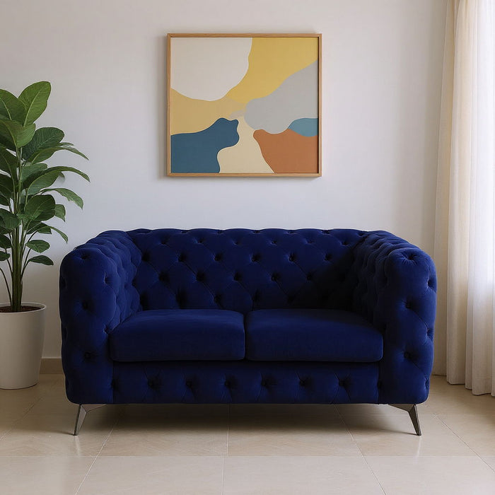 Velvet Loveseat - Blue / Silver