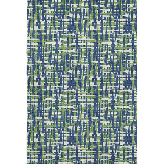 10' X 14' Abstract Geometric Washable Area Rug With UV Protection (683063) - Navy Blue / Ivory / Green