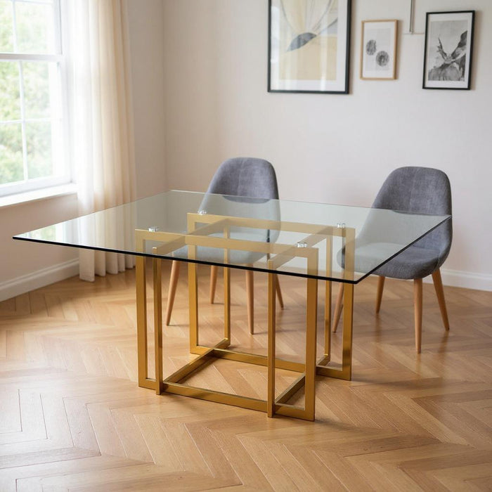 59" Glass And Metal Pedestal Base Square Dining Table - Clear