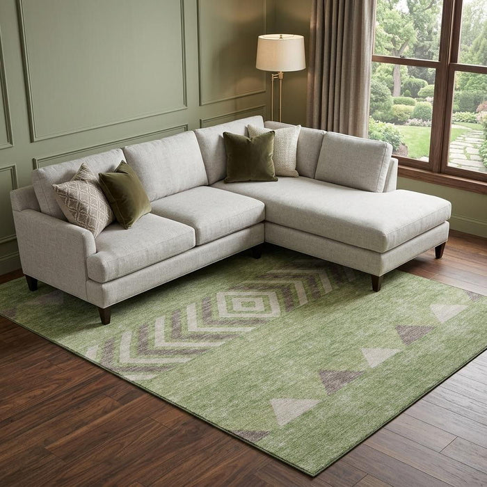 10' X 14' Southwestern Washable Area Rug With UV Protection (676404) - Green / Taupe / Ivory
