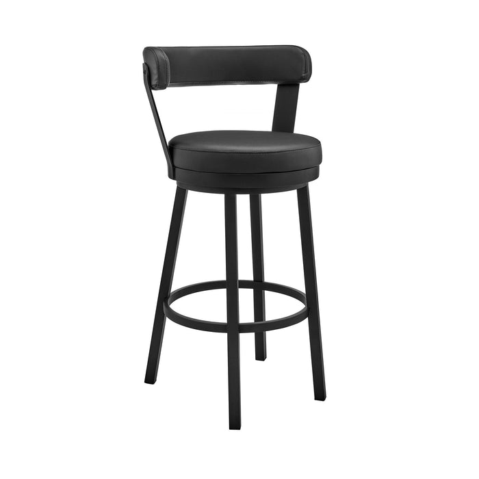 Faux Leather And Steel Swivel Low Back Bar Height Bar Chair - Black
