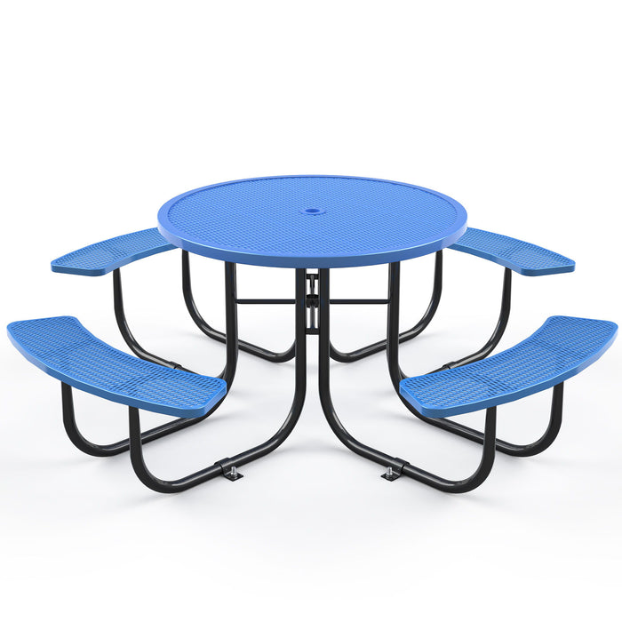 Giga 46-inch round outdoor steel picnic table with umbrella hole and sturdy legs for outdoor dining and gatherings