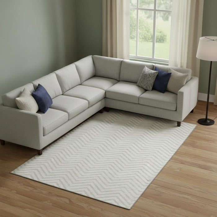 10' X 14' Chevron Washable Area Rug With UV Protection (674257) - Ivory / Beige