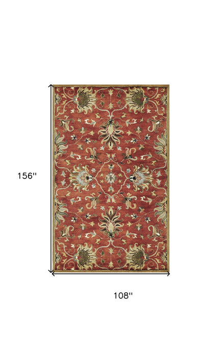 9' x 13' Hand Tufted Traditional Floral Allover Indoor Area Rug - Sienna Orange