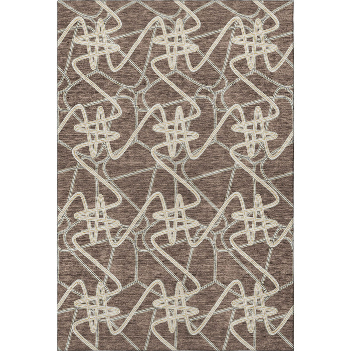 10' X 14' Geometric Washable Area Rug With UV Protection (675294) - Brown / Ivory