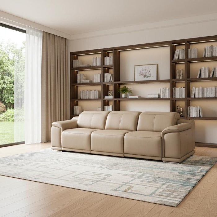 108" Leather Reclining USB Sofa - Beige