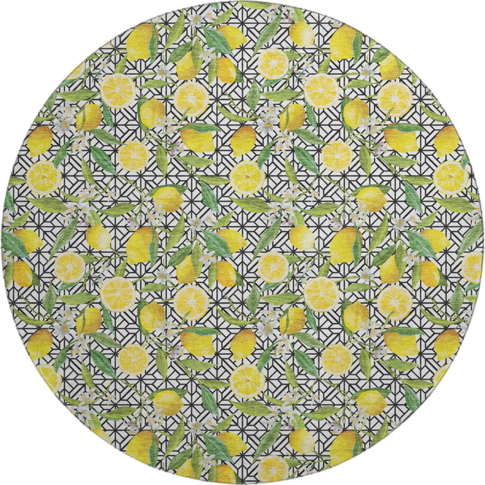8' Boical Leaves Washable Round Rug With UV Protection - Yellow