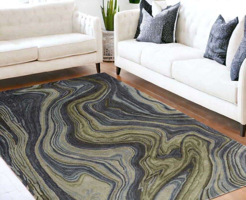 5' x 8' Abstract Hand Tufted Area Rug - Blue And Green