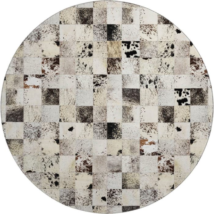 8' Patchwork Washable Round Rug With UV Protection (644733) - Granite Gray / Ivory / Black