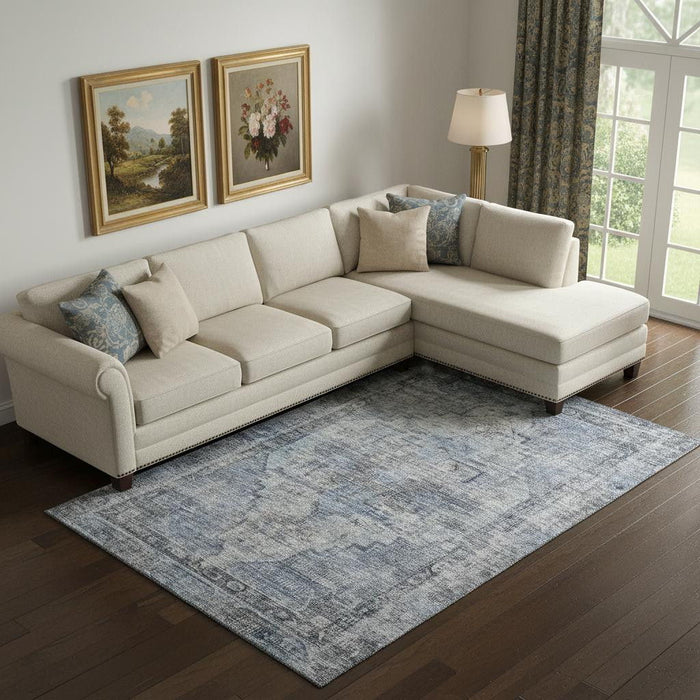 10' X 14' Oriental Washable Area Rug With UV Protection (699388) - Blue / Gray