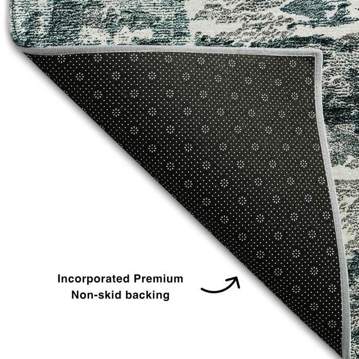 8' X 10' Abstract Washable Area Rug With UV Protection (657525) - Teal / Ivory