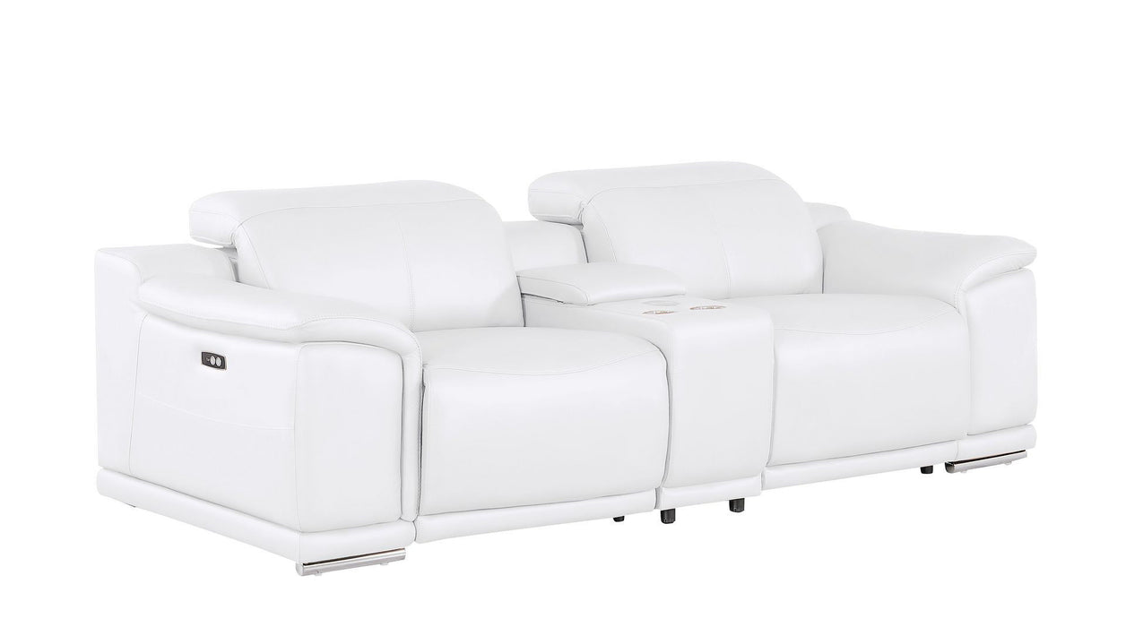Leather Power Reclining Loveseat (643827) - White / Silver