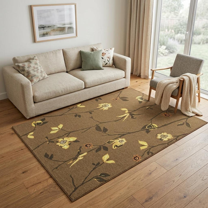 5' X 8' Wool Floral Hand Knotted Area Rug (744195) - Brown / Yellow