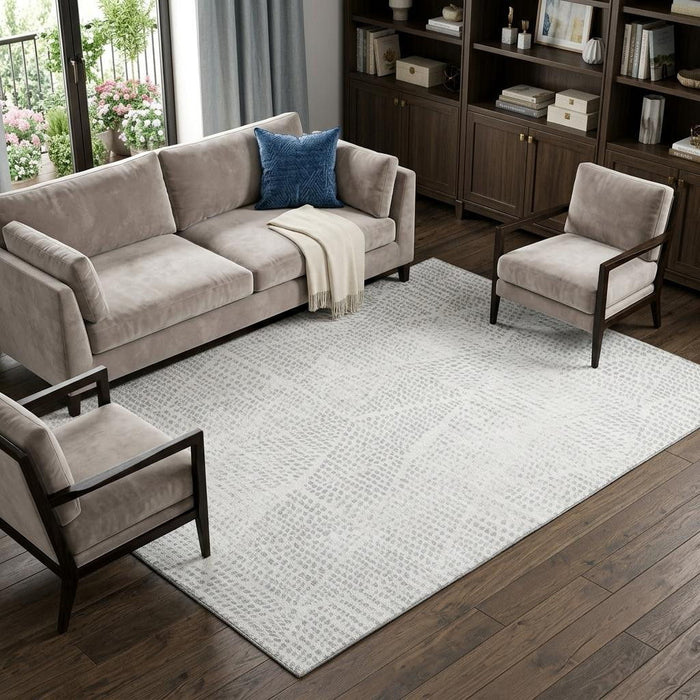 10' X 14' Diamond Washable Area Rug With UV Protection (650614) - Silver / Ivory