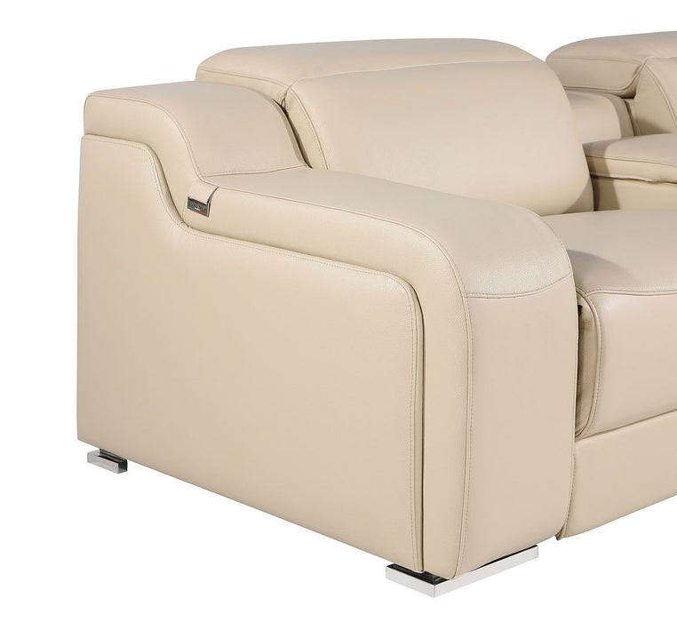 Italian Leather Power Reclining U-Shaped Ten Piece Corner Sectional With Console - Beige