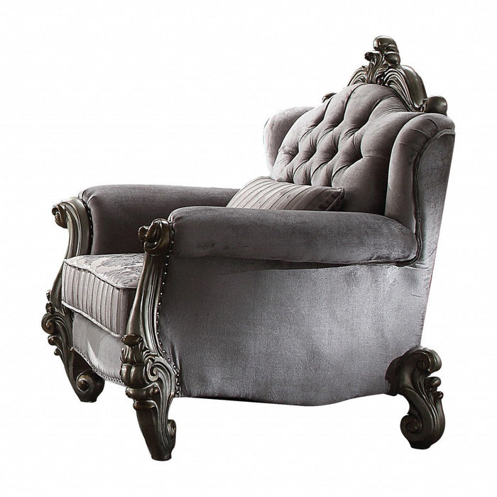 Velvet Floral Tufted Club Chair - Gray And Platinum