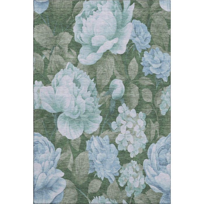 10' X 14' Floral Washable Area Rug With UV Protection (694460) - Sky Blue / Taupe