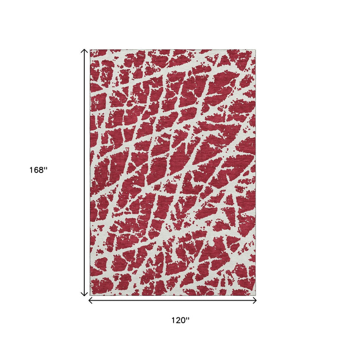 10' X 14' Abstract Washable Area Rug With UV Protection (646590) - Red / Ivory