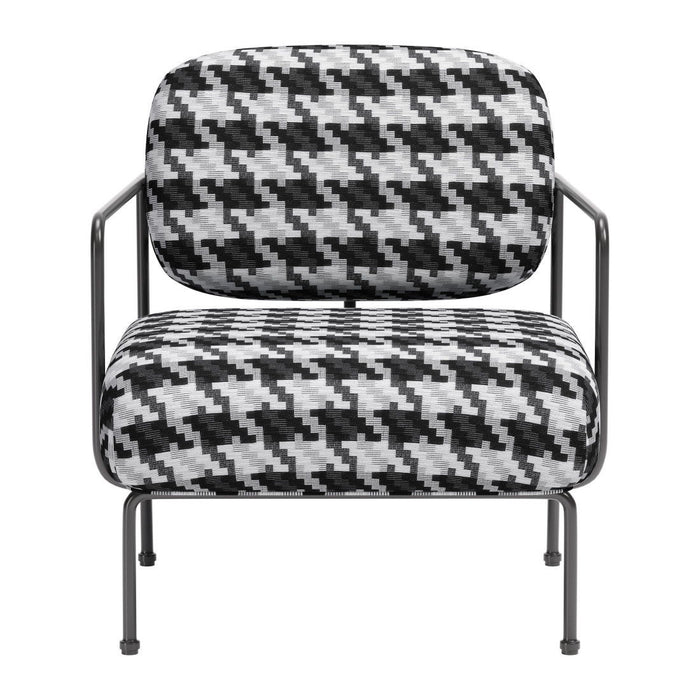 29" Upholstered Houndstooth Arm Chair - Black And White